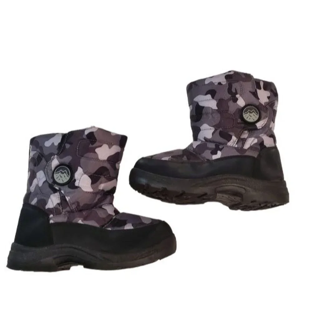 Kids Camo Snow Boots Faux Sude Lining Size 3